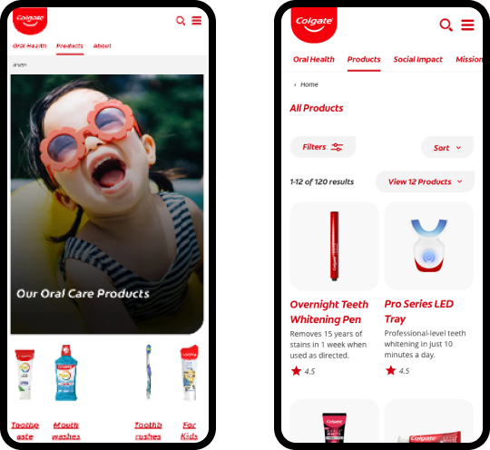 Two screenshots showing product pages from before and after design changes.