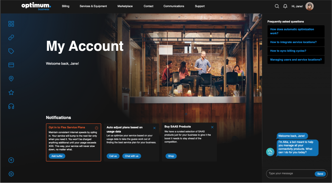 Page design showing a 'My Account' page