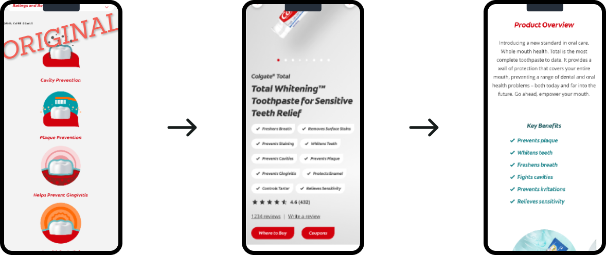 Three screenshots showing design iterations.