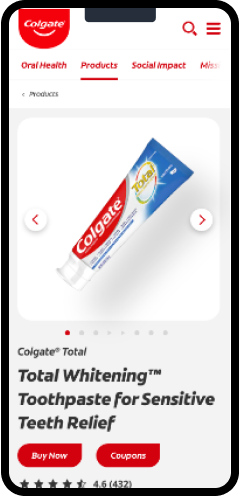 Product page for Total Whiteing Toothpaste